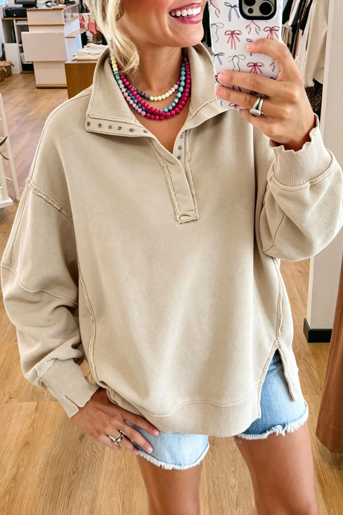 Casual Snap Collar Pullover Sweatshirt
