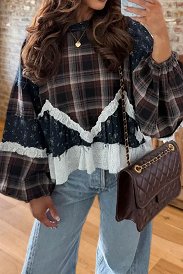 Plaid Lace Trim Top