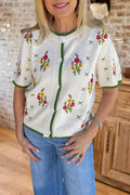 Floral Embroidered Short Sleeve Sweater