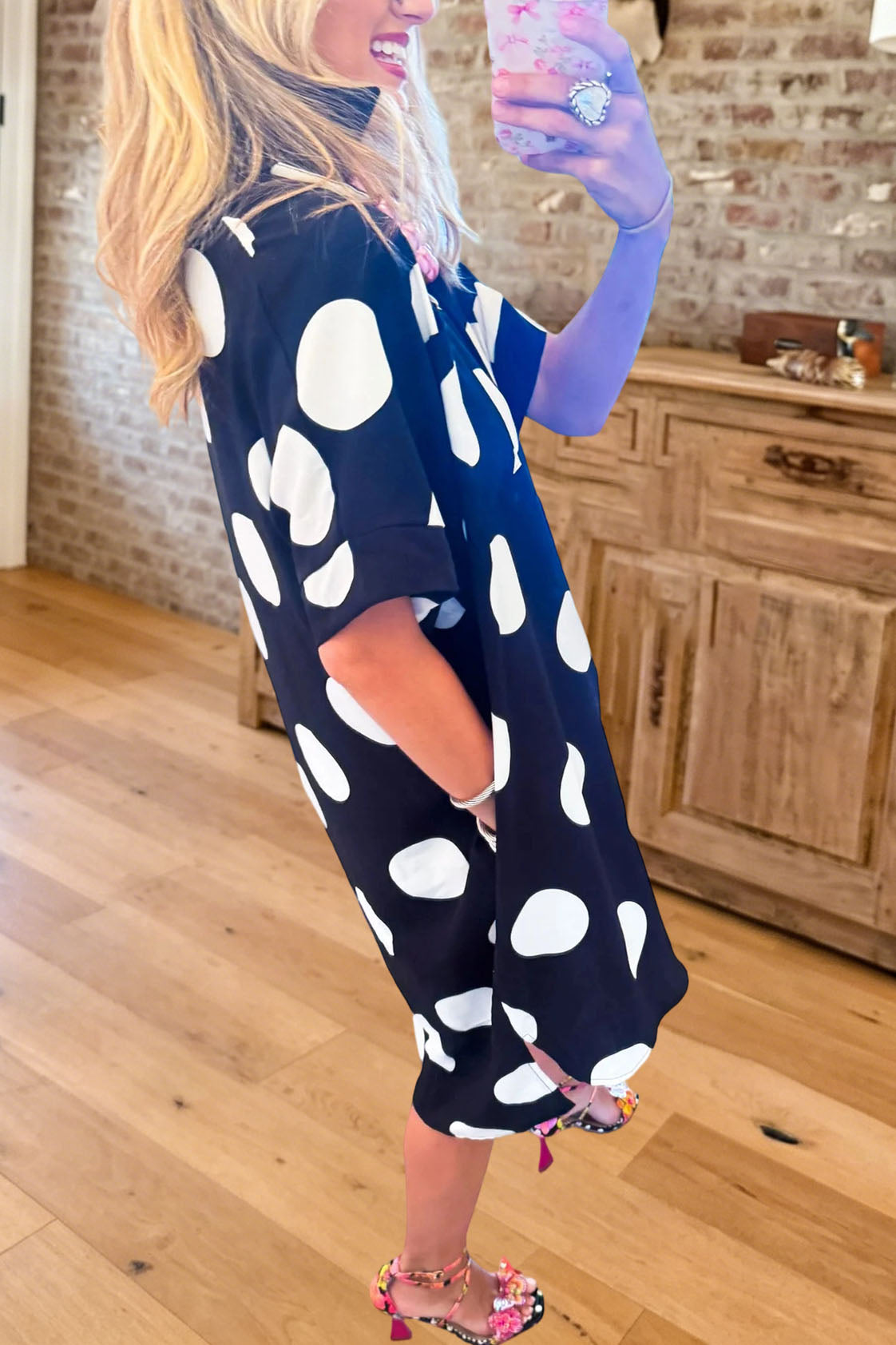 Polka Dot Pocket Shift Dress