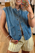 Casual Button Down Pocket Denim Vest