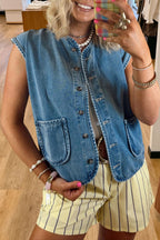 Casual Button Down Pocket Denim Vest