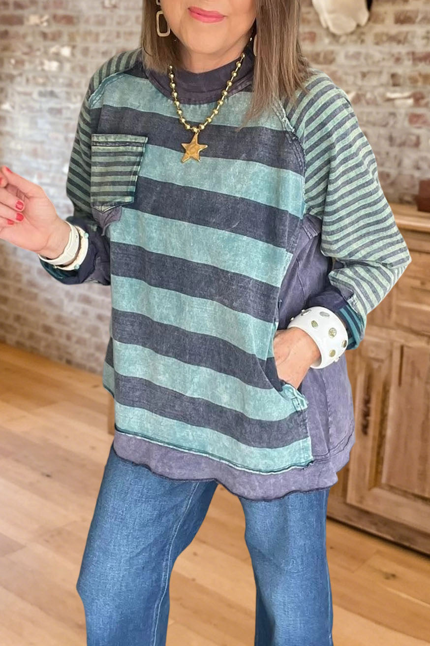 Striped Patchwork Pocket Sweatshirt