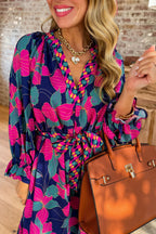 Floral Belted Ruffle Sleeve Dress