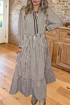 Striped Ruffle Hem Long Sleeve Maxi Dress
