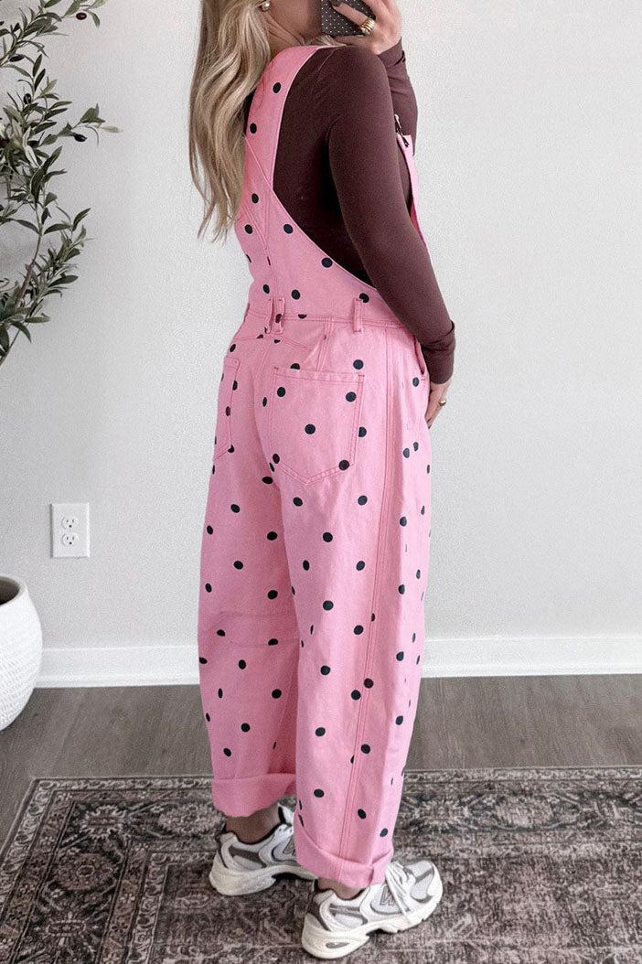 Polka Dot Wide Leg Denim Overalls