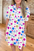 Polka Dot Puff Sleeve Shirt Dress