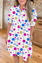 Polka Dot Puff Sleeve Shirt Dress
