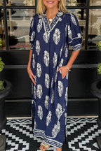Floral Print Short Sleeve Maxi Dress