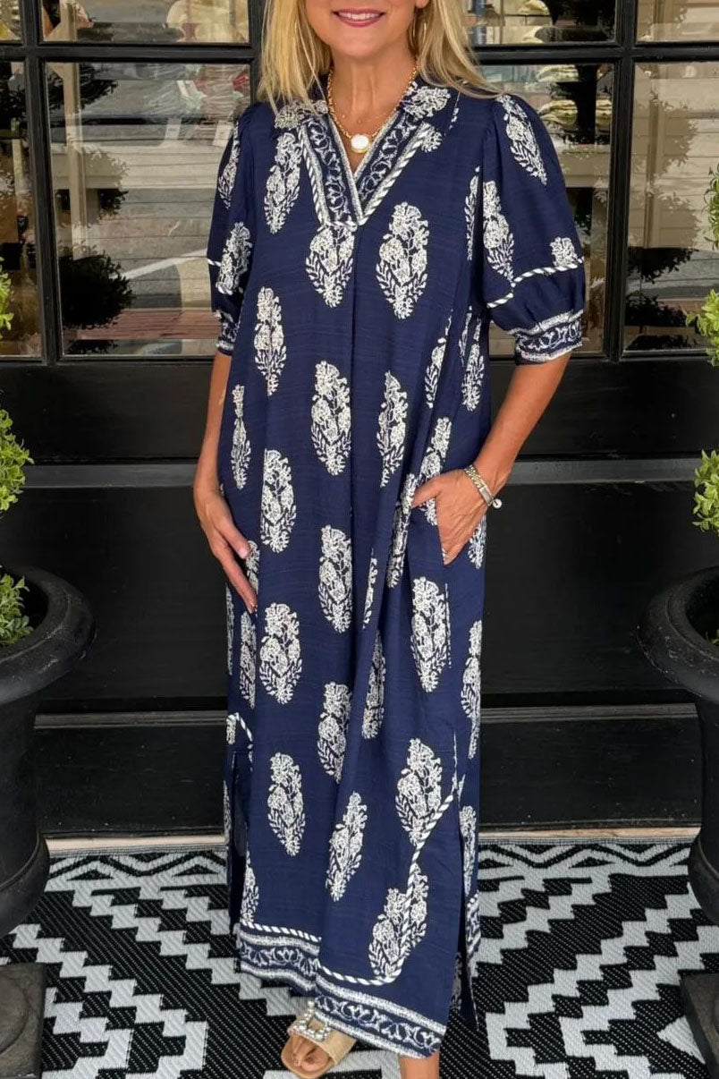 Floral Print Short Sleeve Maxi Dress