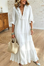 Ruffle V Neck Maxi Dress