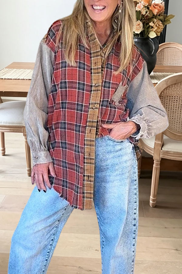 Plaid Patchwork Button Down Shirt