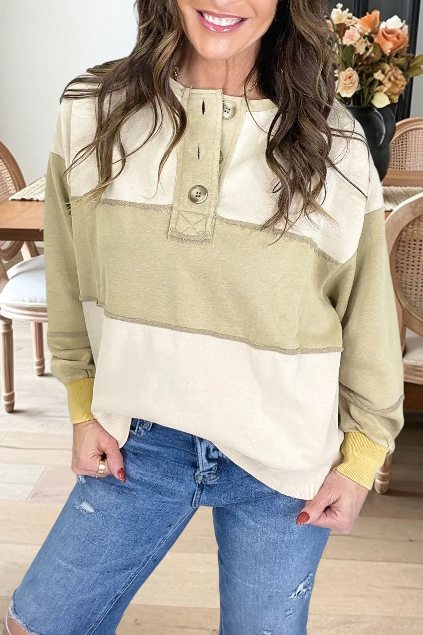 Colorblock Button Henley Sweatshirt