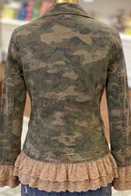 Camo Ruffle Lace Trim Casual Jacket