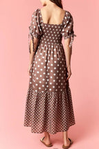 Polka Dot Puff Sleeve Midi Dress
