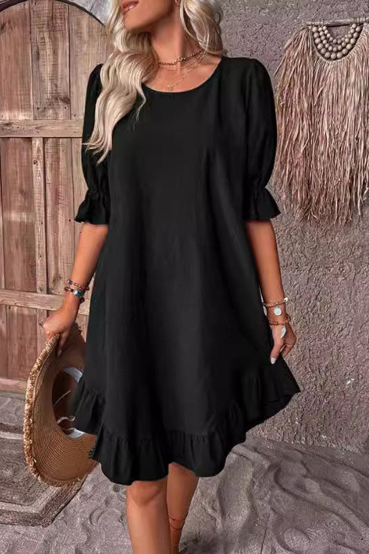 Ruffle Round Neck Loose Dress