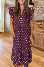 Polka Dot Flutter Sleeve Midi Dress