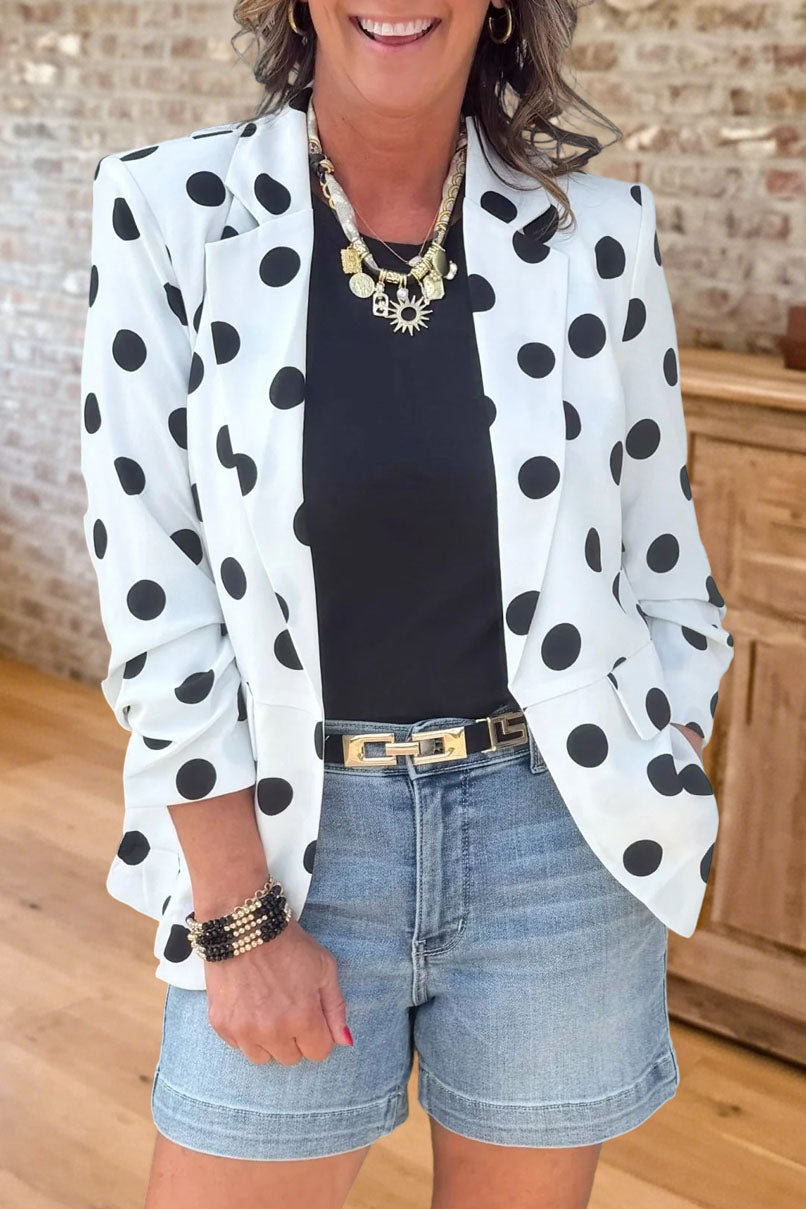 Polka Dot Ruched Sleeve Blazer