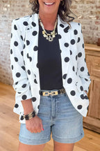 Polka Dot Ruched Sleeve Blazer