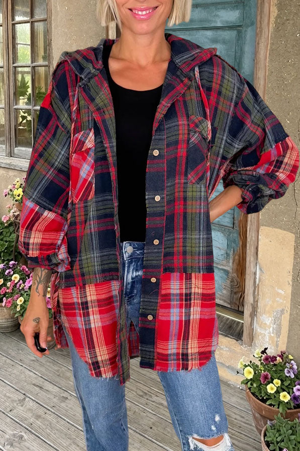 Plaid Patchwork Button Down Shirt