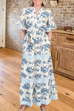 Paisley Print Belted Maxi Dress