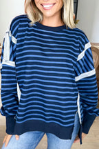 Striped Frayed Colorblock Sweatshirt