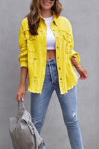 Distressed Raw Hem Denim Jacket