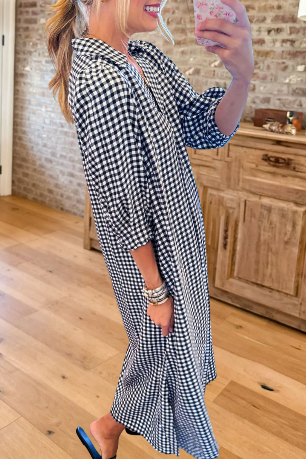 Casual Gingham V-Neck Maxi Dress