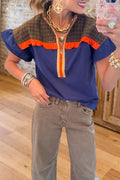 Plaid Zip Flutter Sleeve Top