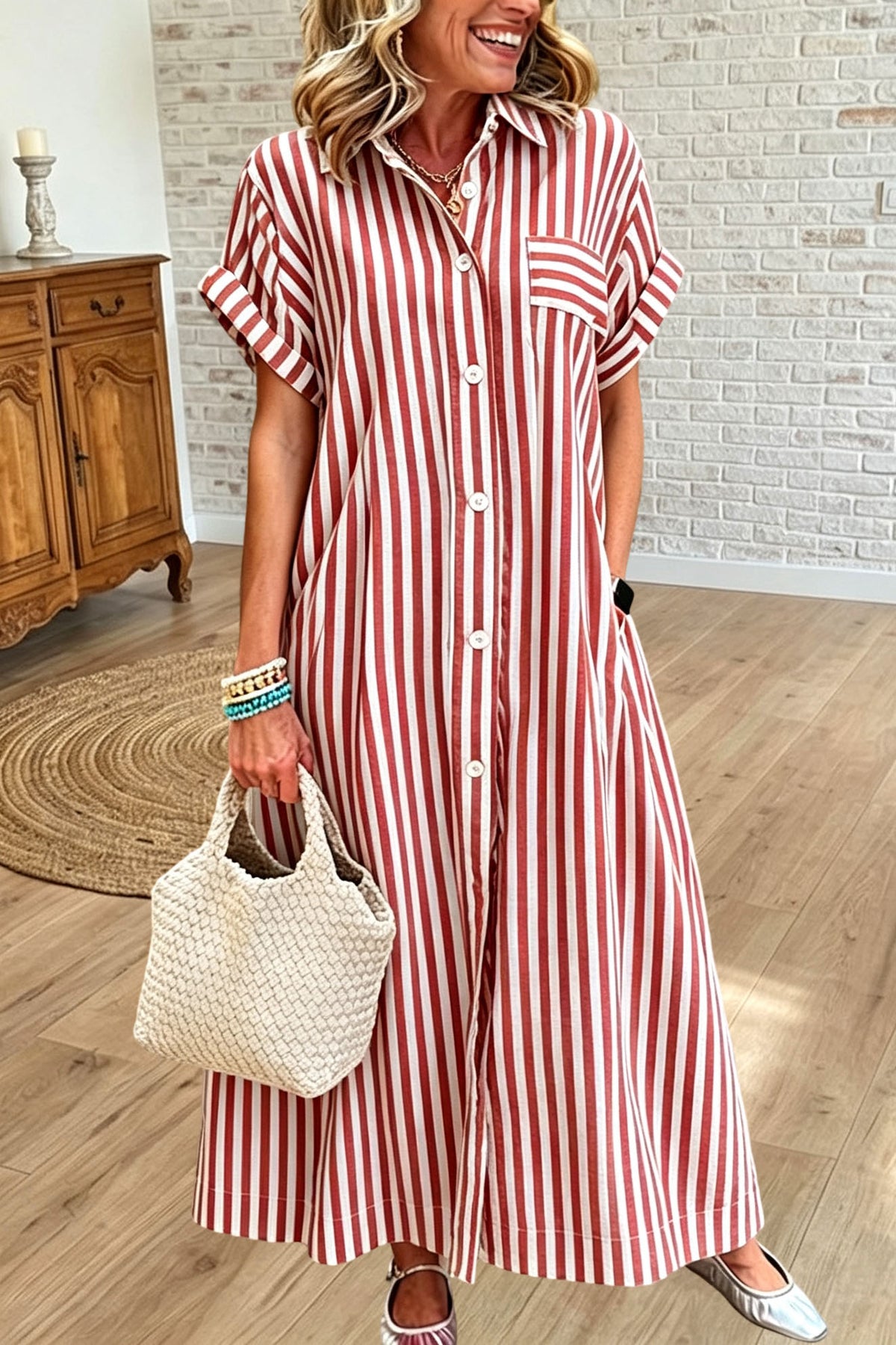 Striped Button Down Shirt Dress