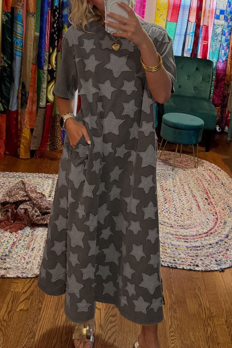 Star Patchwork Pocket Maxi Dress