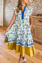 Floral Flutter Sleeve Tiered Maxi Dress