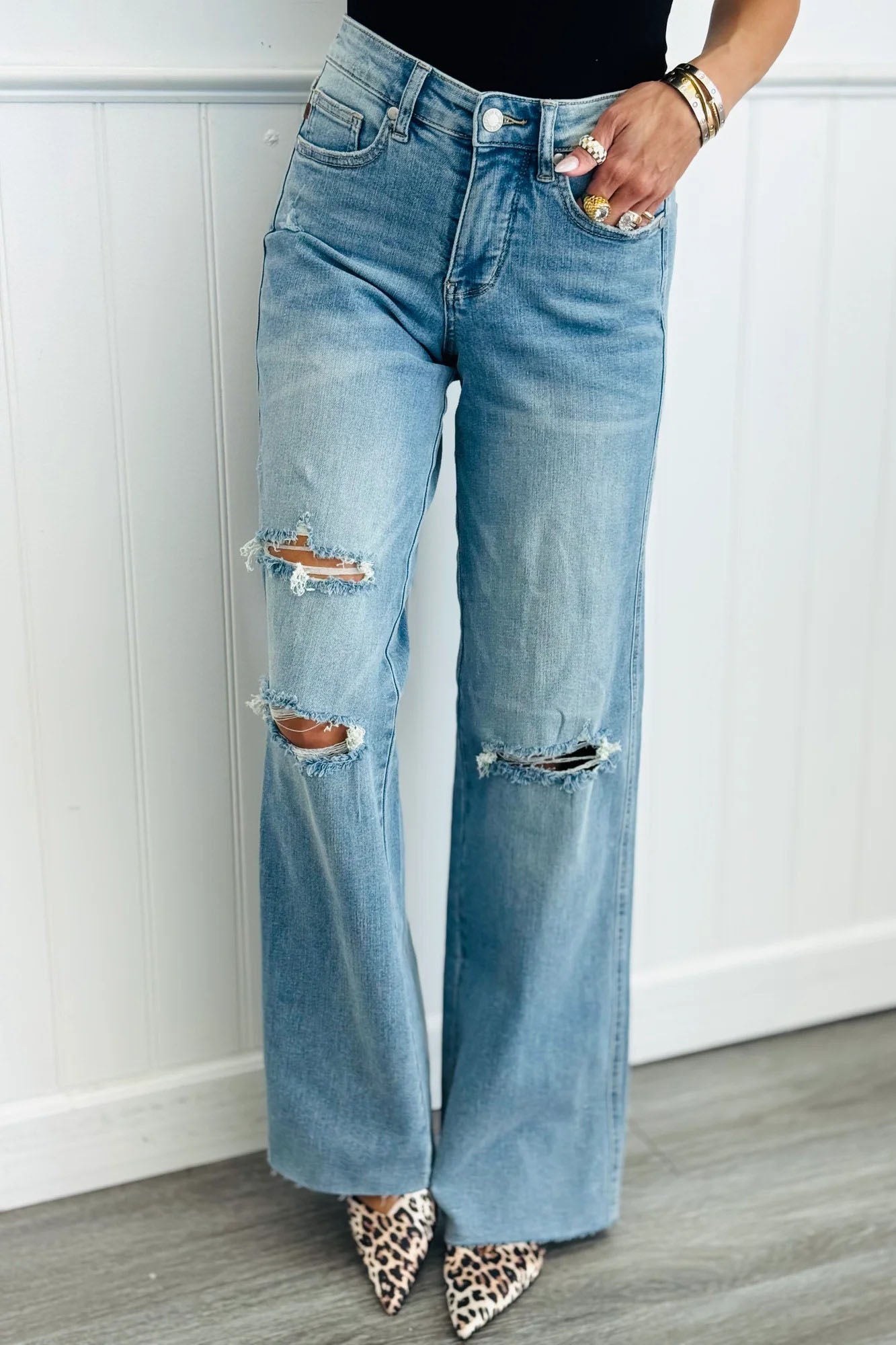 High Waist Ripped Wide Leg Jeans
