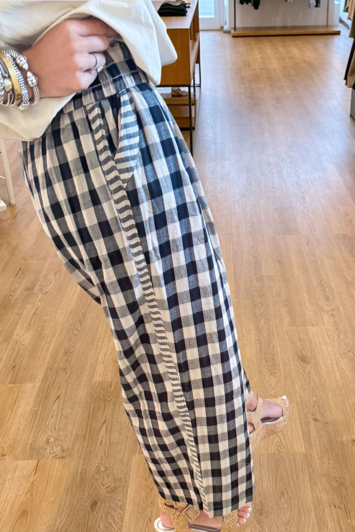Casual Plaid Wide Leg Pants
