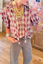 Plaid Ruffle Collar Tie Top