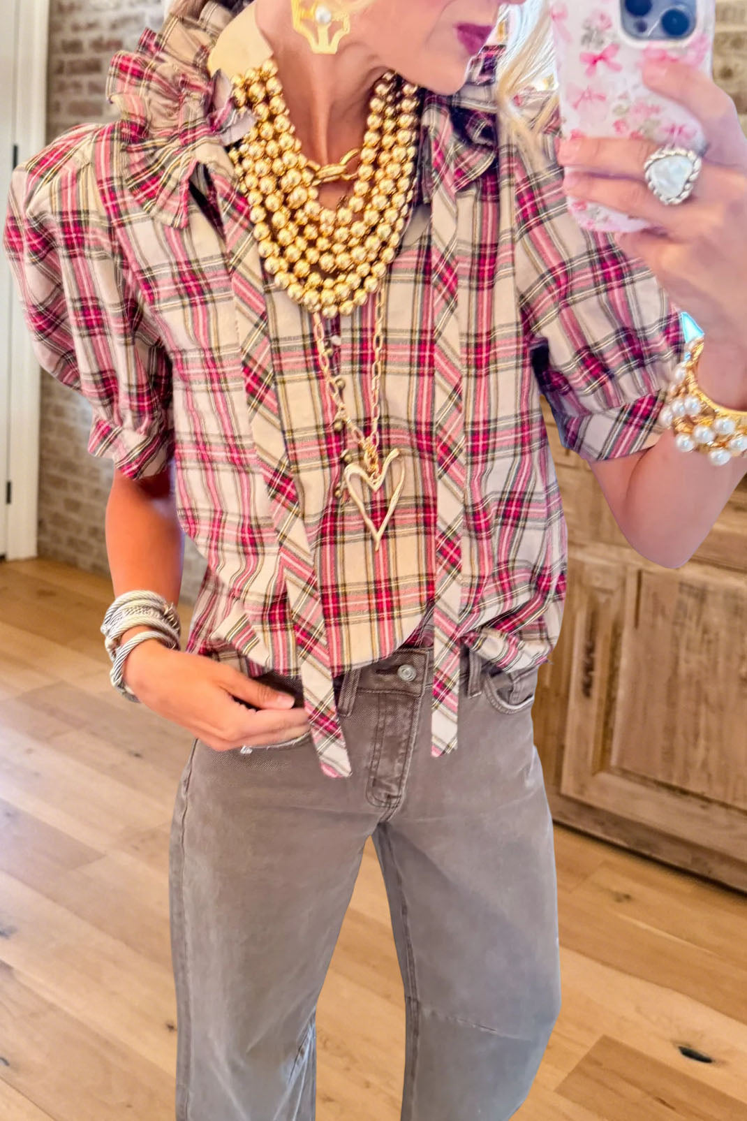 Plaid Ruffle Collar Tie Top