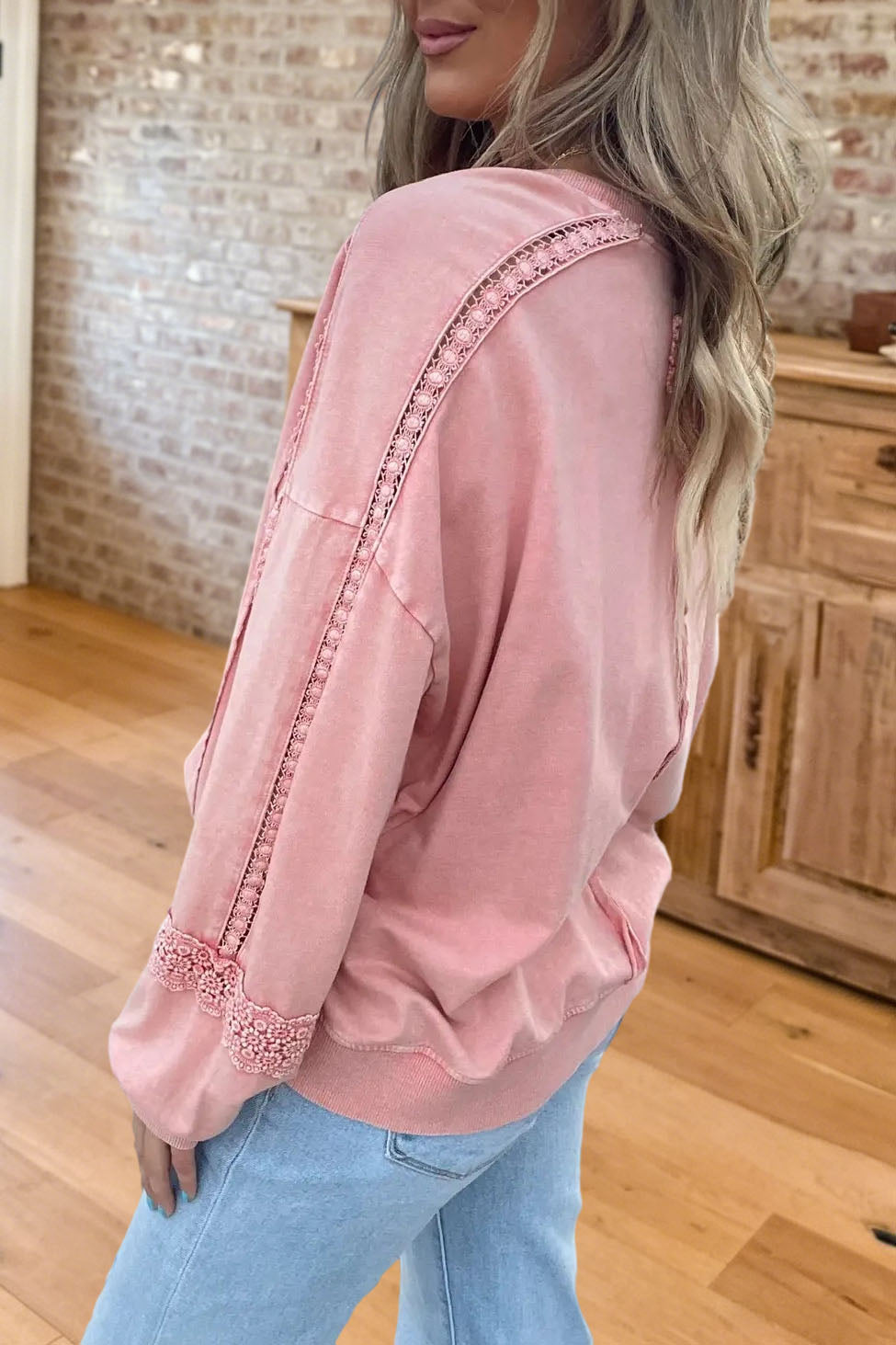 Casual Lace Crochet Trim Sweatshirt
