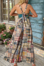 Plaid Patchwork Wide Leg Jumpsuit
