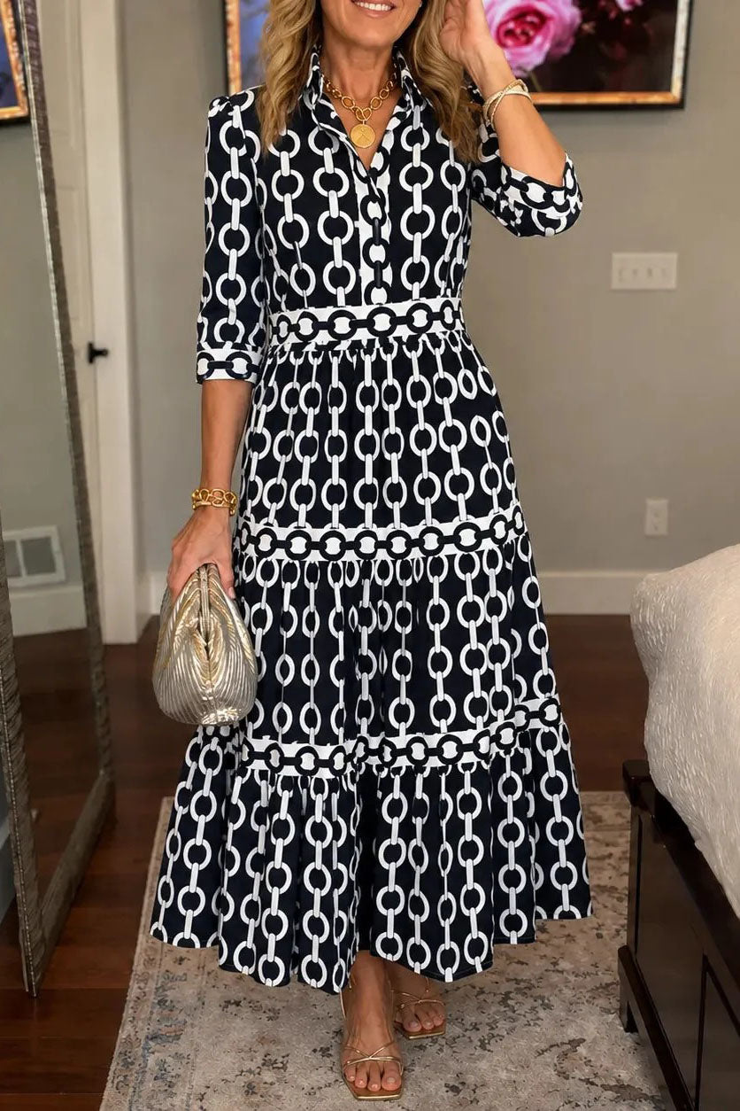 Chain Print Tiered Maxi Dress