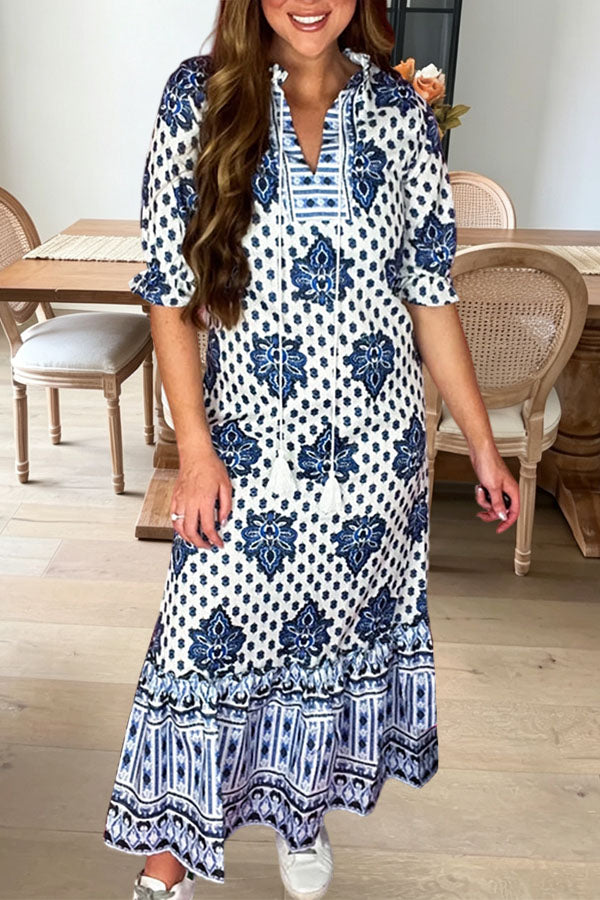 Floral Printed Tassel Maxi Dress