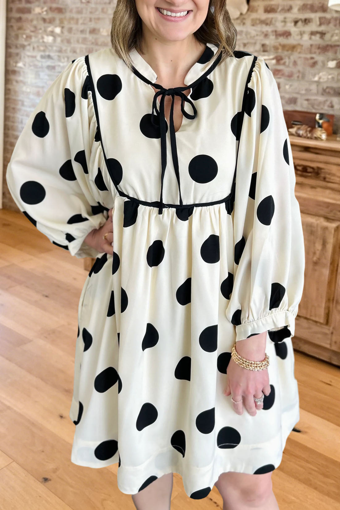 Polka Dot Tie-Neck Dress