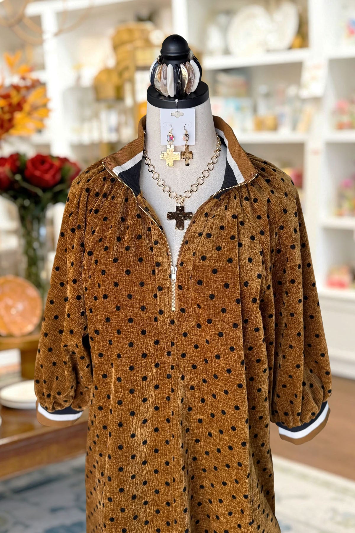 Polka Dot Zipper Corduroy Dress
