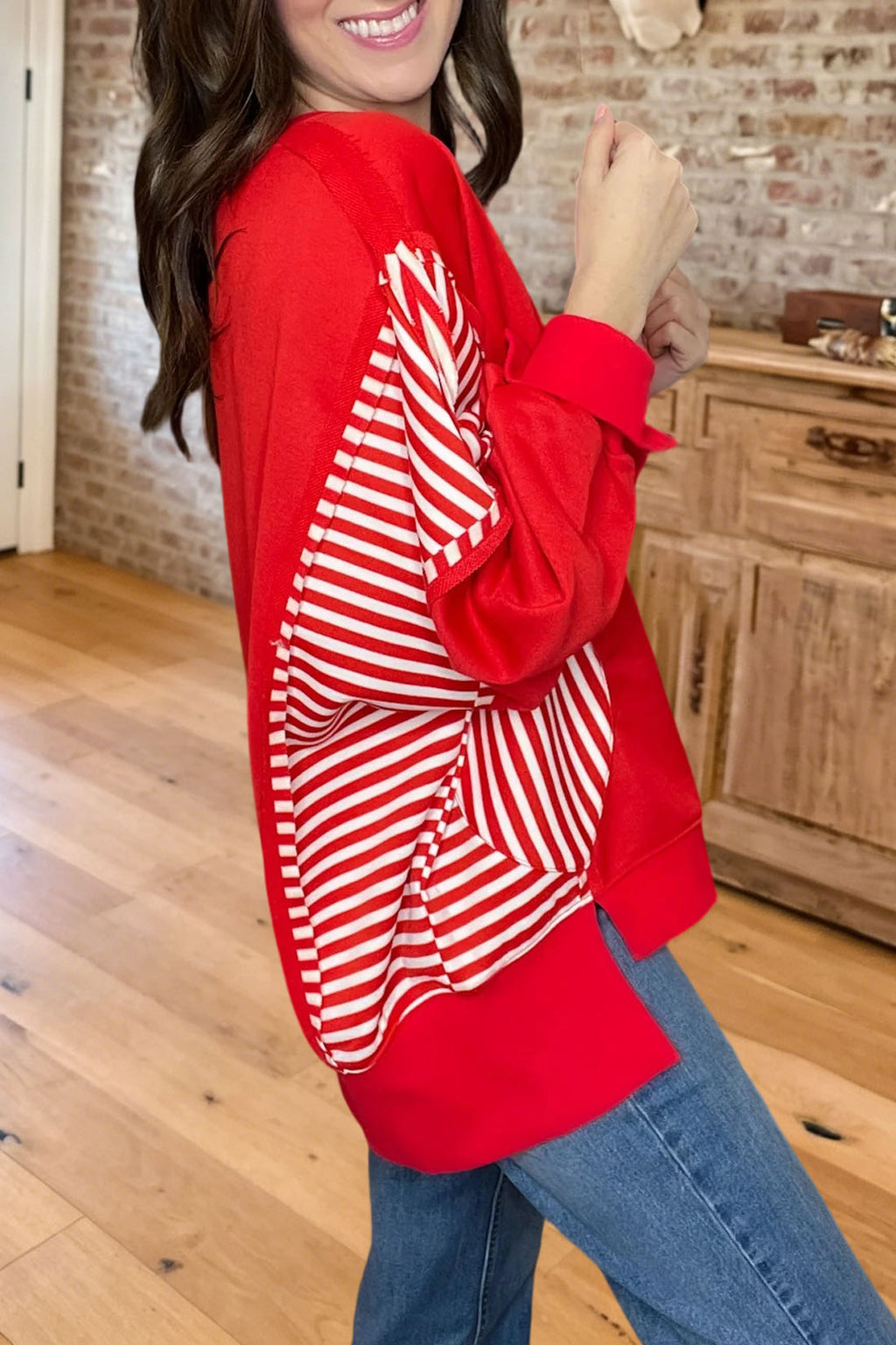 Striped Heart Pocket Sweatshirt
