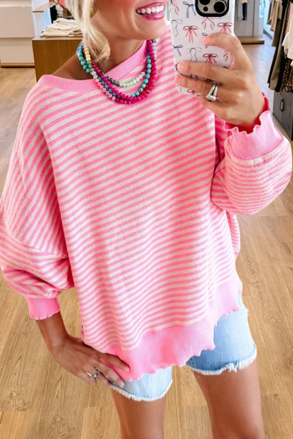 Causal Striped Crew-neck Sweatshirt