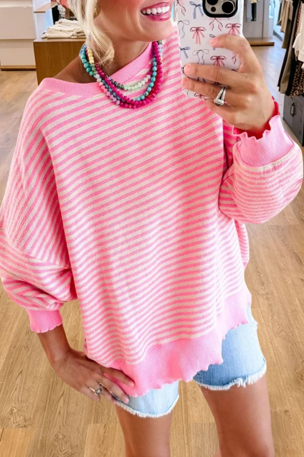 Causal Striped Crew-neck Sweatshirt