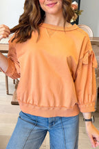Ruffle Eyelet Sleeve Pullover Sweatshirt