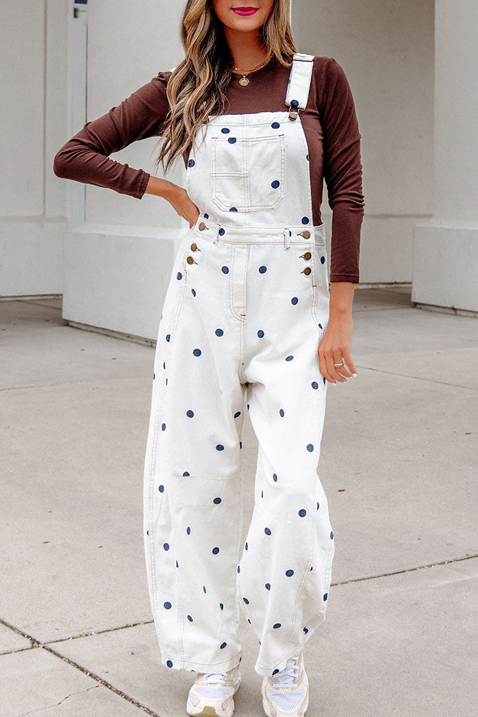 Polka Dot Wide Leg Denim Overalls