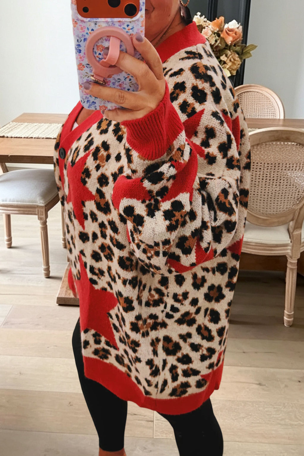 Leopard Star Pattern Button Cardigan