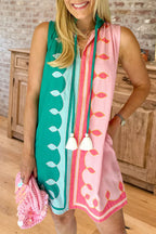 Geometric Print Tassel Shift Dress