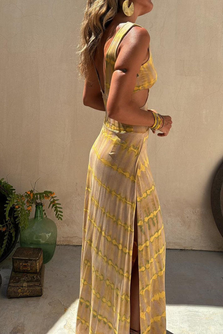 Boho Tie-Dye Cut-Out Maxi Dress